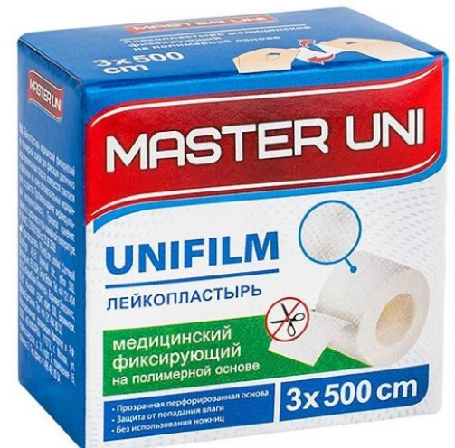 Фото Фиксирующий пластырь на полимерной основе MASTER UNI 3х500 см, Великобритания