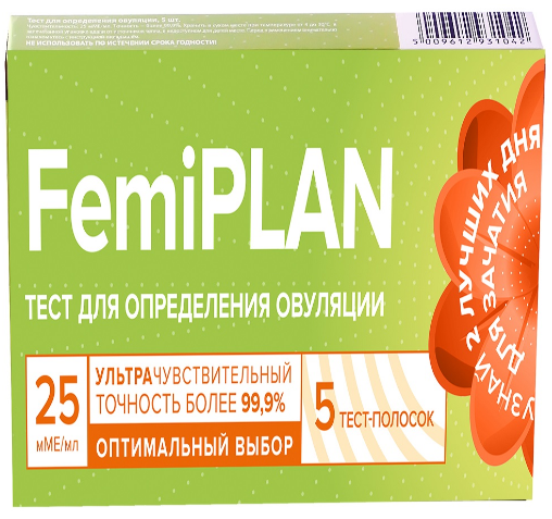 Фото Тест для определения овуляции FemiTEST, 25mME/мл, 5 тест-полосок, Великобритания
