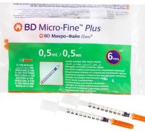 Фото Шприц инсулиновый BD micro-fine Plus U-100 0,5мл с иглой 0,25х6мм (31G) №10
