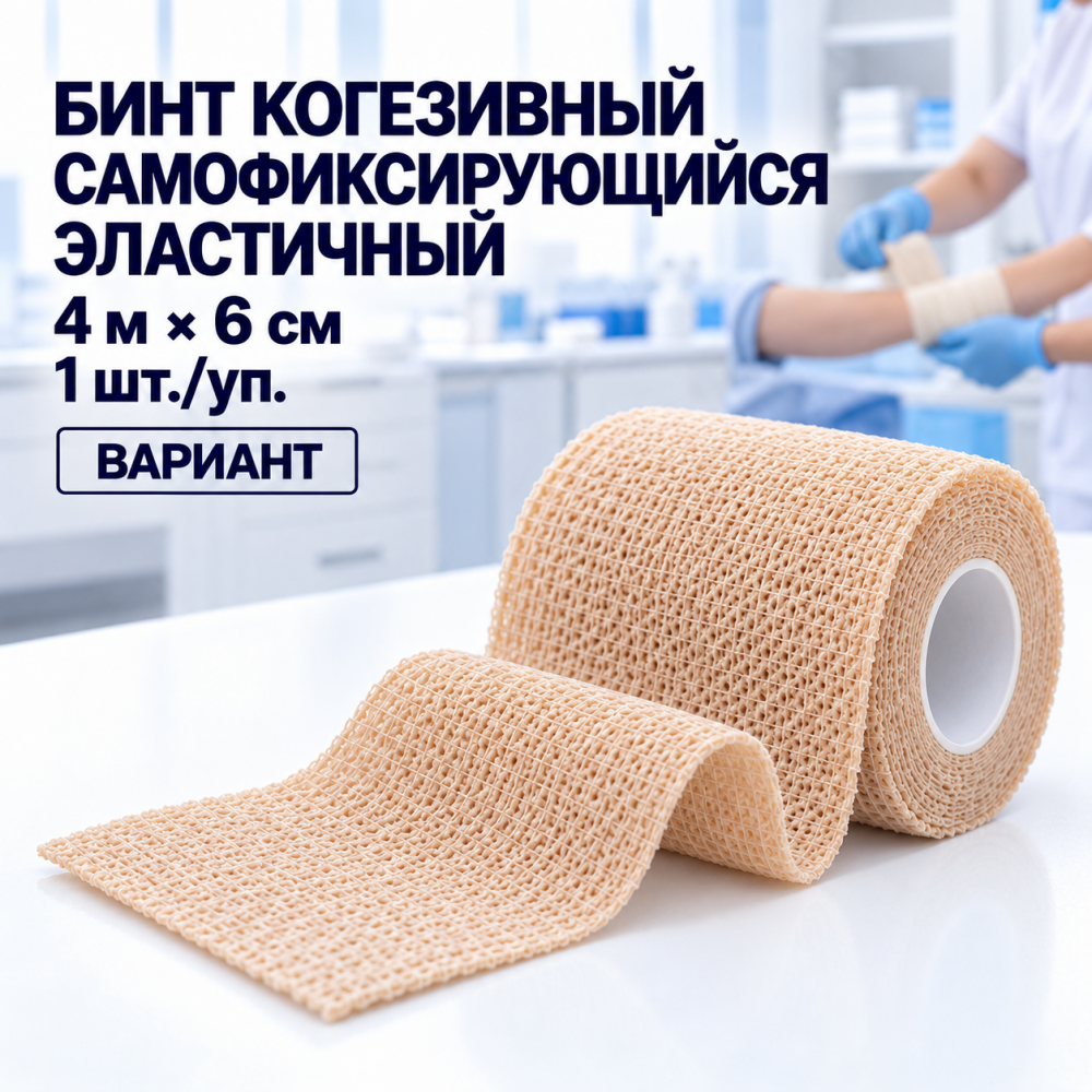 Фото Бинт когезивный самофиксирующийся, эластичный 4м х 6см, Вариант, уп. 1 шт.