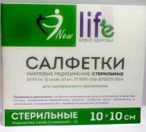 Фото Салфетка марлевая мед. стер. 1-слойная 12 сложений в инд. уп. 10х10 №10, пл. 36 (6498) ГОСТ, кор. 50 уп. НьюЛайф
