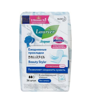 Фото Прокладки женские гигиенические Laurier Beauty Style на каждый день, без запаха (36шт/уп.)