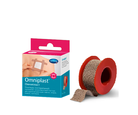 Фото Пластырь фиксирующий 5см x 5м OMNIPLAST из текстильной ткани, цвет кожи, Хартманн  