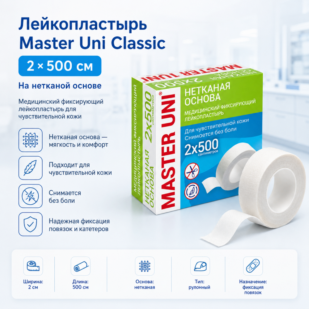 Фото Лейкопластырь 2 х 500 см на нетканой основе Master Uni Classic