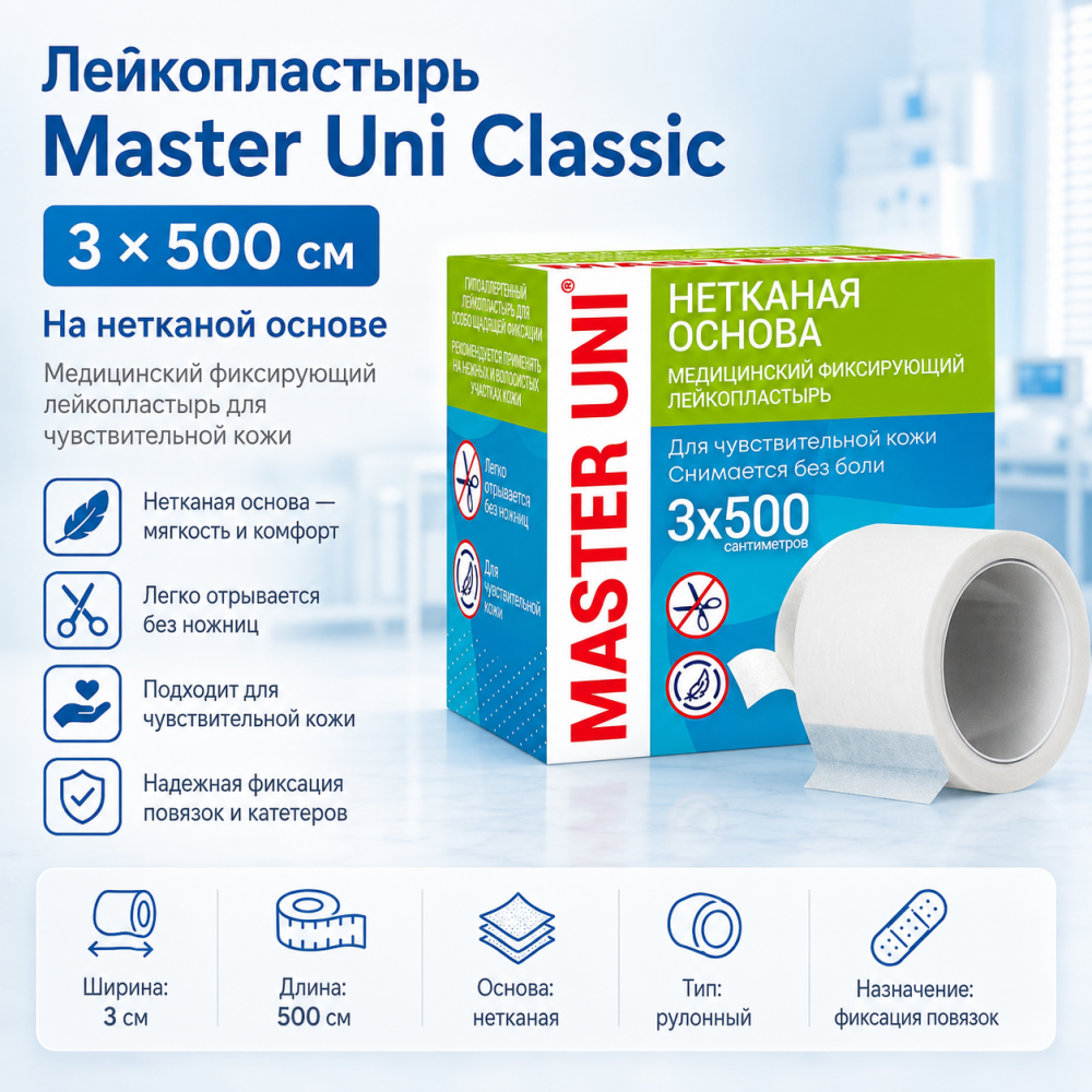 Фото Лейкопластырь 3 х 500 см на нетканой основе Master Uni Classic