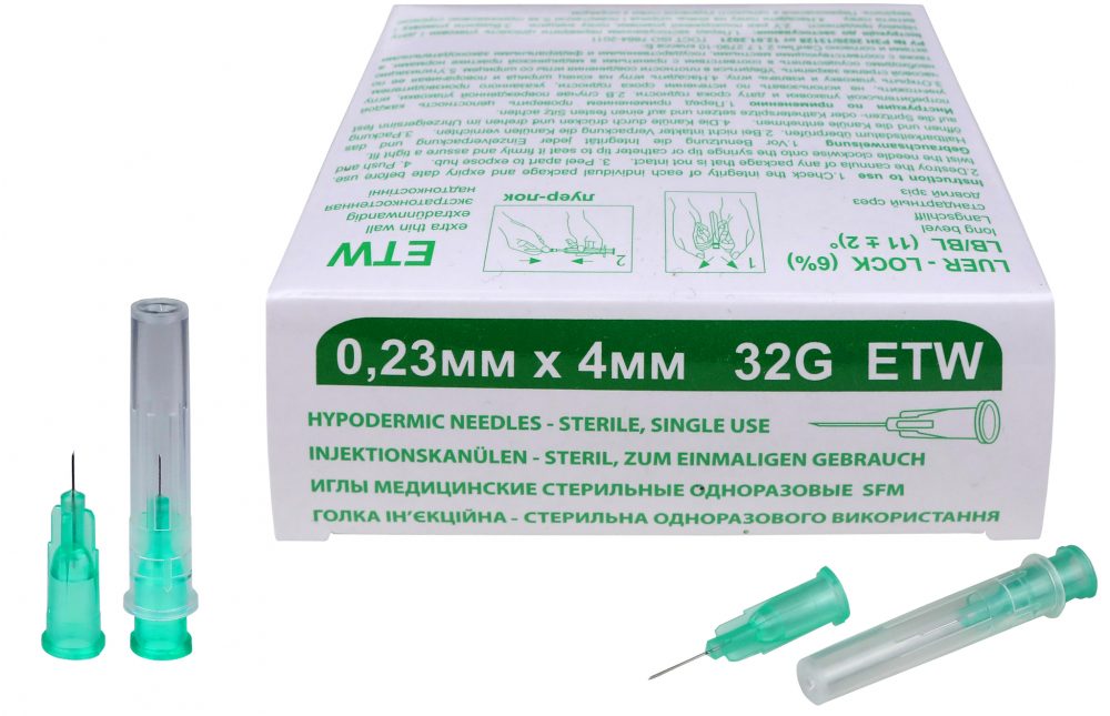 Фото Иглы медицинские стерильные одноразовые SFM 32G (0,23 х 4 мм) уп. 50шт.