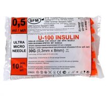 Фото Шприц инсулиновый одноразовый стерильный Vogt Medical U-100, 0,5 мл, интегрированная игла 30G (0,30 х 8 мм.) 100/3200