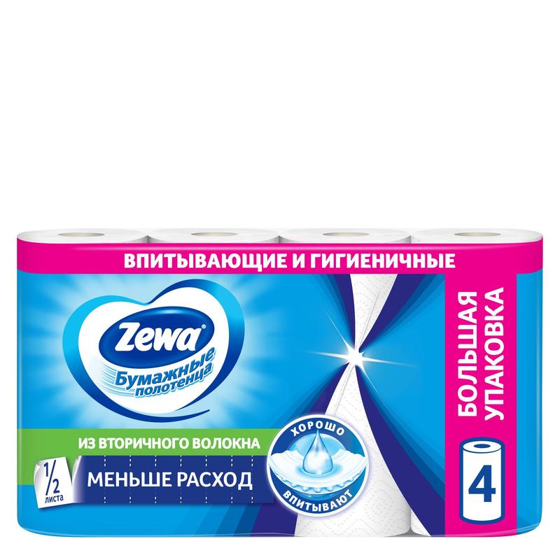 Фото Полотенца кухонные двухслойные белые, 4шт. ZEWA