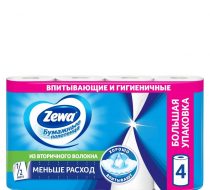 Фото Полотенца кухонные двухслойные белые, 4шт. ZEWA