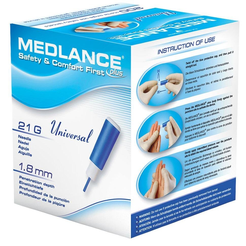 Фото Ланцет автоматический Medlance plus Universal, игла 21G, глубина прокола 1,8 мм., синий, уп. 200 шт.