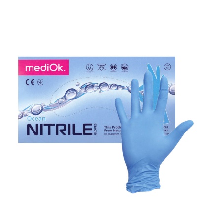 Фото Перчатки mediOk нитриловые смотровые, цвет Голубой (LIGHT), размер XL, 2,7гр. 100 пар./уп, 1000 пар/кор.