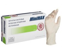 Фото Перчатки диагностические ( смотровые ) латексные опудренные нестерильные гладкие р. S MiniMax, Малазия