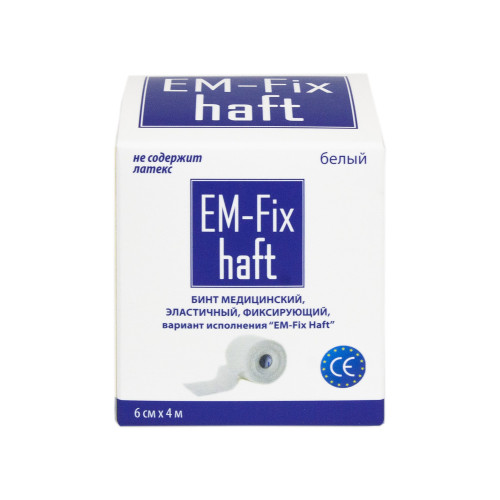 Фото Бинт самофиксирующийся EM-Fix haft, размер 6см х 4м цвет белый в инд.карт.упаковке (кор. 108 шт)