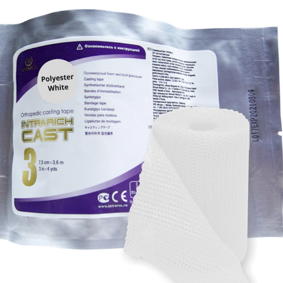 Фото Полимерный бинт INTRARICH CAST SOFT 7,5см х 3.6м, полужесткий, белый, Корея