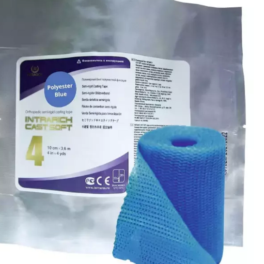 Фото Полимерный бинт INTRARICH CAST SOFT 10см х 3.6м, полужесткий, голубой, Корея