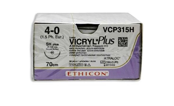 Фото Шовный материал Ethicon VCP315H Викрил Плюс фиолетовый М1.5 (4/0) 70 см игла колющая SH PLUS
