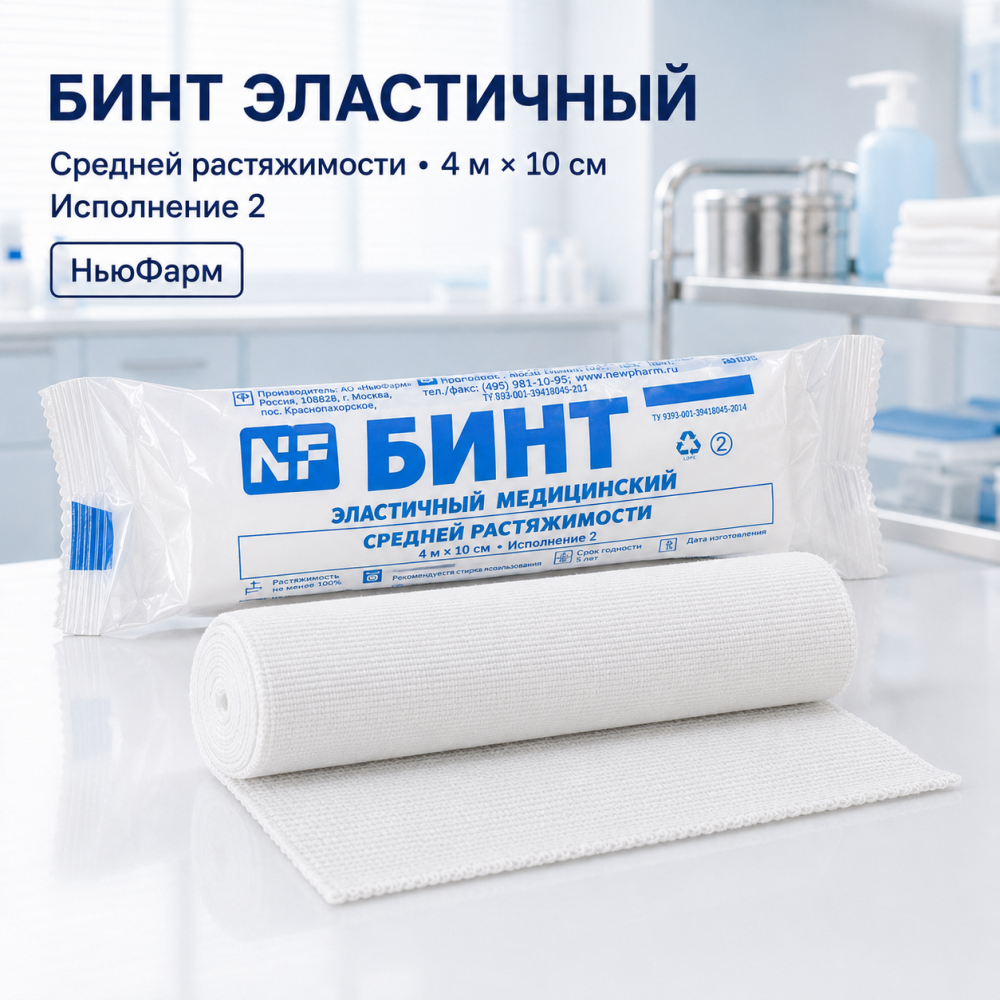 Фото Бинт эластичный 4м х 10см средней растяжимости исп. 2, НьюФарм
