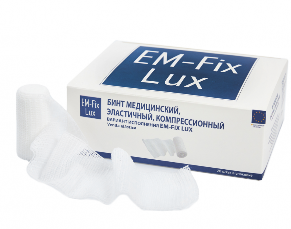 Фото Бинт медицинский эластичный компрессионный "EM-Fix Lux" размер 4см х 4м, цвет: белый (20шт/уп.)