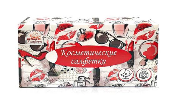 Фото Салфетки бумажные косметические "Семья и Комфорт" двухслойные, цвет: белый (100шт/уп.)