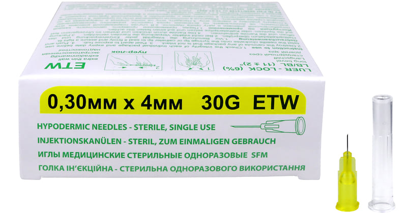 Фото Иглы медицинские стерильные одноразовые SFM 0,25мм х 4мм 31G ETW №50