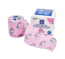 Фото Самофиксирующийся бинт детский EM-Fix krep, 5 см х 4,5 м, розовый, картонная упаковка, Испания 