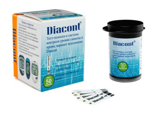 Фото Тест-полоски "Diacont" для определения глюкозы (50шт/уп.)