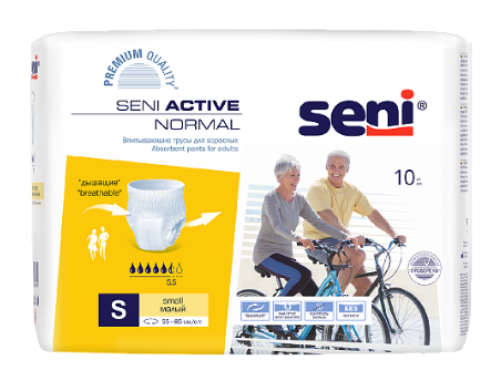 Фото Трусы впитывающие для взрослых Seni Active Normal для средней и тяжёлой степени недержания, размер Small (S) 10шт/уп.,80шт/кор.