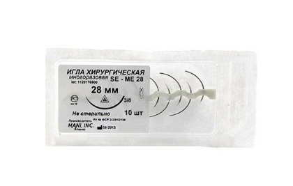 Фото Игла хирургическая многоразовая режущая 28 мм, изгиб 3/8 (d=0,78 мм) 10шт/уп., Mani Inc