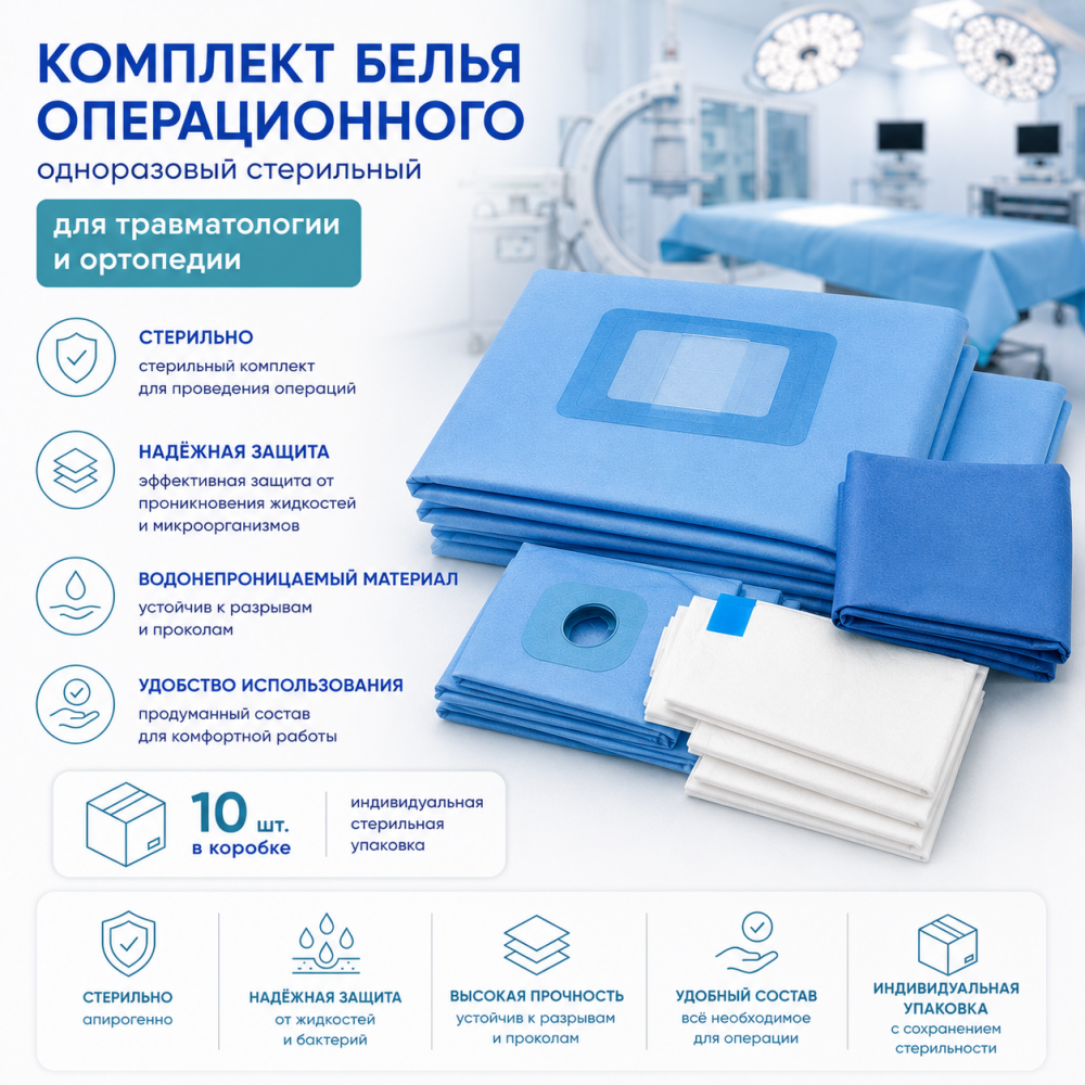 Фото Комплект белья операционного одноразовый стерильный для травматологии и ортопедии (10шт/кор.)