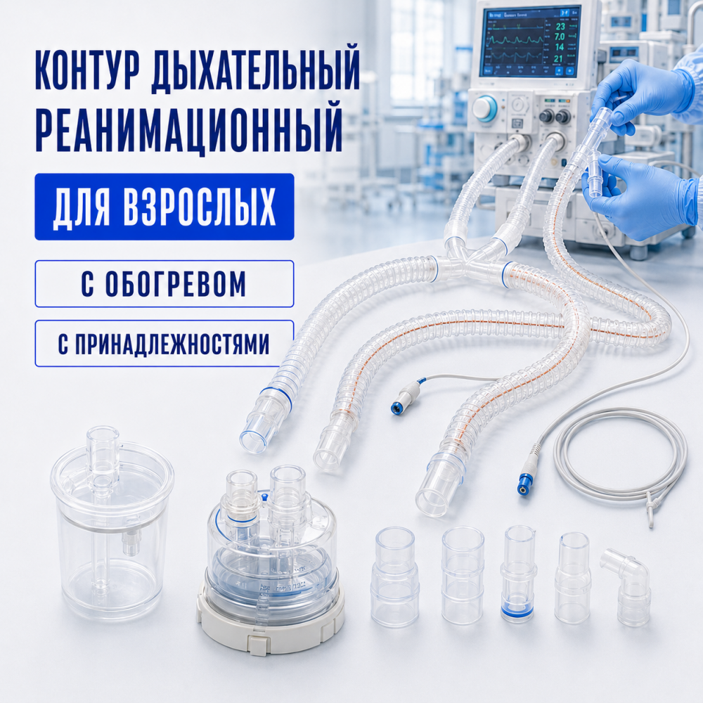 Фото Контур дыхательный реанимационный для взрослых с обогревом, с принадлежностями 
