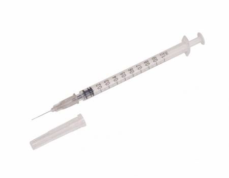 Фото Шприц 3-х компонентный стерильный инсулиновый 1 мл с иглой 27G 1/2 (0,4х12мм) Beijing Fornurse, 100шт/уп.(ЧЗ)