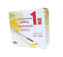 Фото Шприц 3-х компонентный U-100 инсулиновый 1 мл с иглой 26G 0,45х12 мм SFM(ЧЗ)