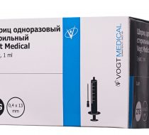 Фото Шприц одноразовый стерильный Vogt Medical 1,0 мл инсулиновый U-100 с надетой иглой 27G1/2'' (0,4х13мм) уп. 100 шт. кор. 3200 шт.(ЧЗ)