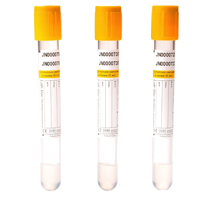 Фото Пробирка вакуумная Lab-Vac для взятия крови с активатором свертывания и гелем 6 мл, 13*100 мм (100шт/уп; 1200шт/кор) (ЧЗ)