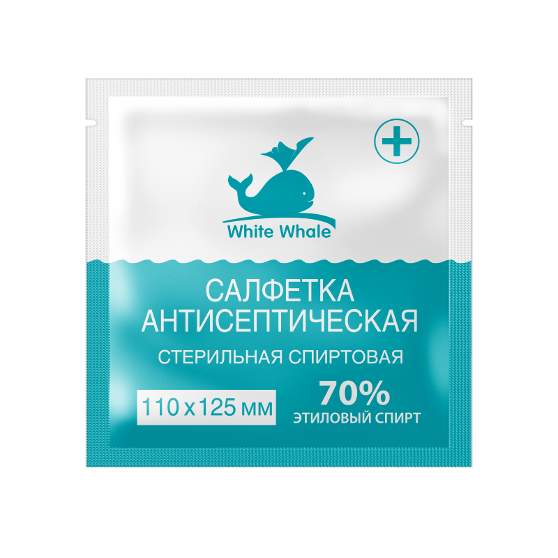 Фото Салфетка спиртовая антисептическая стерильная 110х125 White Whale (80шт/уп./720шт/кор)(ЧЗ)