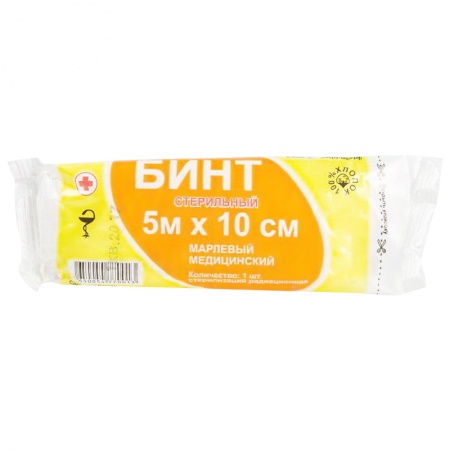 Фото Бинт марлевый стерил. инд.уп., 5м х 10см, пл.28, ВераМед (450шт/кор.)(ЧЗ)