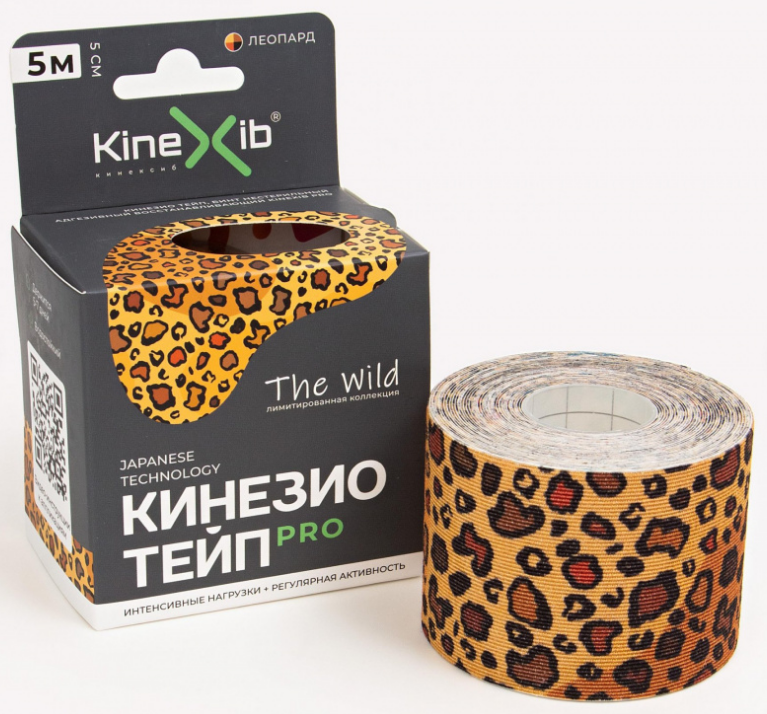 Фото Кинезио тейп, бинт нестерильный адгезивный восстанавливающий Kinexib Pro Wild (5м*5см) Леопард