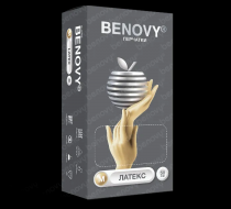 Фото Перчатки медицинские диагностические (смотровые) одноразовые нестер. "BENOVY" латексные н/о текстурированные на пальцах, хлор.,р.М (50/500) (ЧЗ)