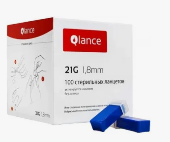 Фото Ланцет автоматический Qlance Extra, игла 21G, глубина прокола 2,4 мм (уп.100 шт.)